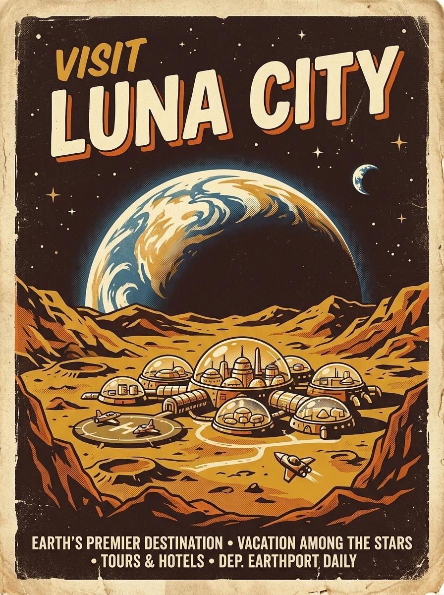 Retro Weltraumplakat im Stil der 1970er Jahre